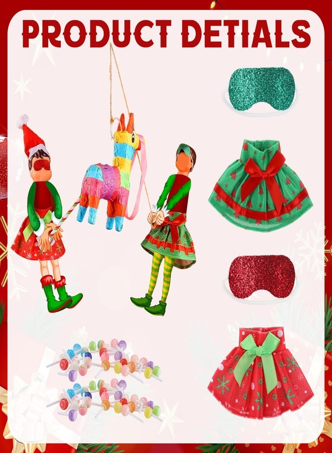 PullCrease 37 Pcs Christmas Doll Skirt and Accessories Set Christmas Doll Dresses Holiday Clothes Costume Mini with Pinata, Blindfold, Sticks, Mini Candy Miniatures for Xmas Party Decoration - Image 4